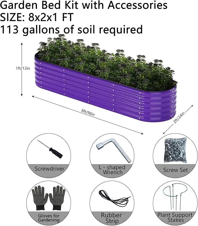 Galvanized Metal Planter Raised Garden Bed Kit for Gardening Outdoor，8x2x1ft Planter Grow Garden Box Raised Flower Bed，Long Vegetable Clearance Herb Raised Garden Beds for Gardening by GreenHaven Gardens