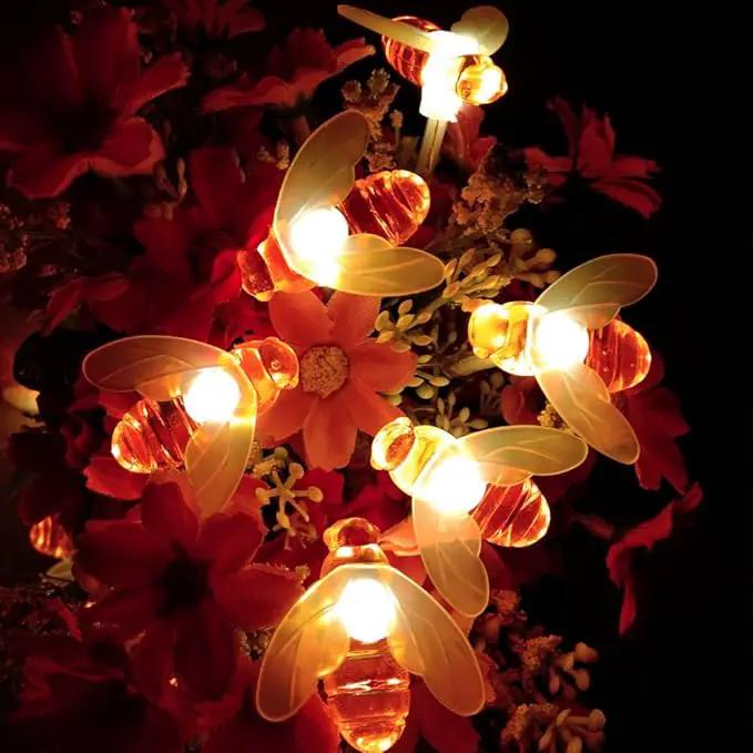 Plug-in Bee String Lights, 33Ft 100 Led Bee Shape Fairy Lights 8 Modes for Garden, Patio, Lawn Decoration (Warm White) by GreenHaven Gardens