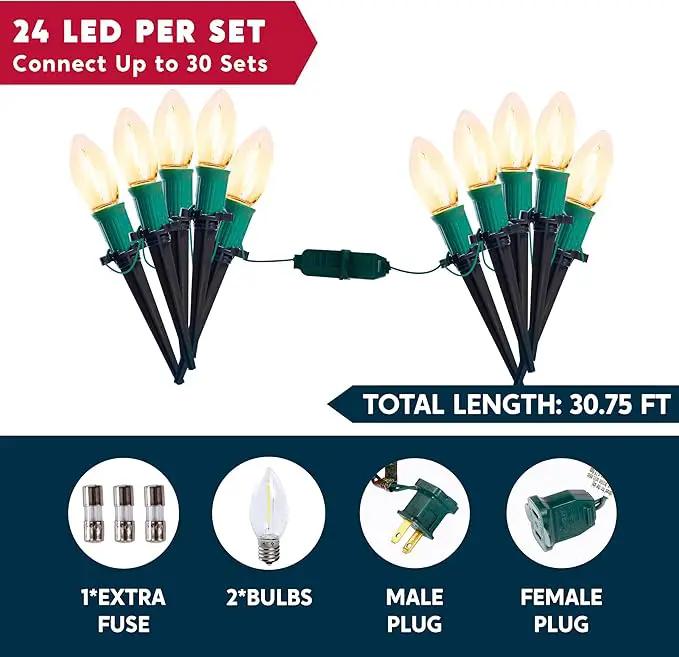 Joiedomi 30.75FT C9 Christmas Pathway Stake Lights 24 LED Jumbo Bulbs, Warm White Outdoor Walkway Decor with Green Wire Connectable for Holiday Commercial Xmas Yard Garden Lawn by GreenHaven Gardens