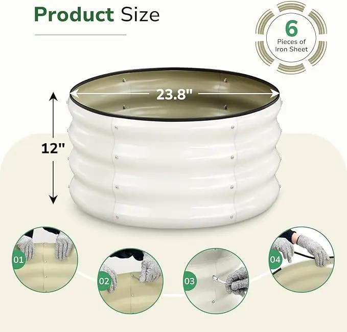GreatBuddy 2x2x1 ft Round Galvanized Raised Garden Bed, Easy-Assembly Raised Bed with Anti-Cut Gloves & Tools, Rust-Proof Garden Bed for Outdoor, Vegetables, Herbs, Small Trees, White by GreenHaven Gardens