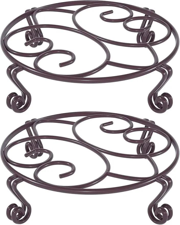 Yimobra 2 Pack Plant Stand for Flower Pot Heavy Duty Potted Holder Indoor Outdoor Metal Rustproof Iron Garden Container Round Supports Rack for Planter Bronze, Brown, 9.4 Inches by GreenHaven Gardens