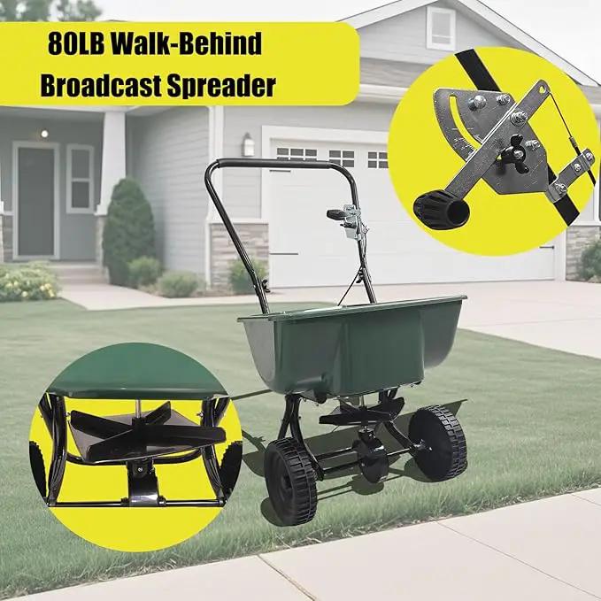 80LB Walk-Behind Broadcast Spreader for Seed,Fertilizer,Salt,Ice Melt, Fertilizer Spreader with Adjustable Drop Rate, Seed Spreaders for Lawns by GreenHaven Gardens