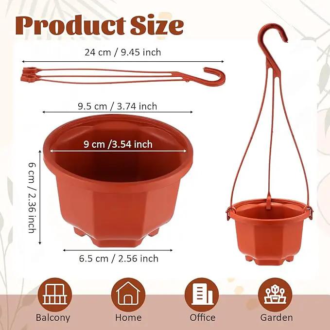 Roshtia 24 Pcs Hanging Plastic Planter Pot with Hook Flower Pots Baskets Hanging Nursery Planter Holder for Outdoor Indoor Plant Garden(Brown,3.7 Inch) by GreenHaven Gardens