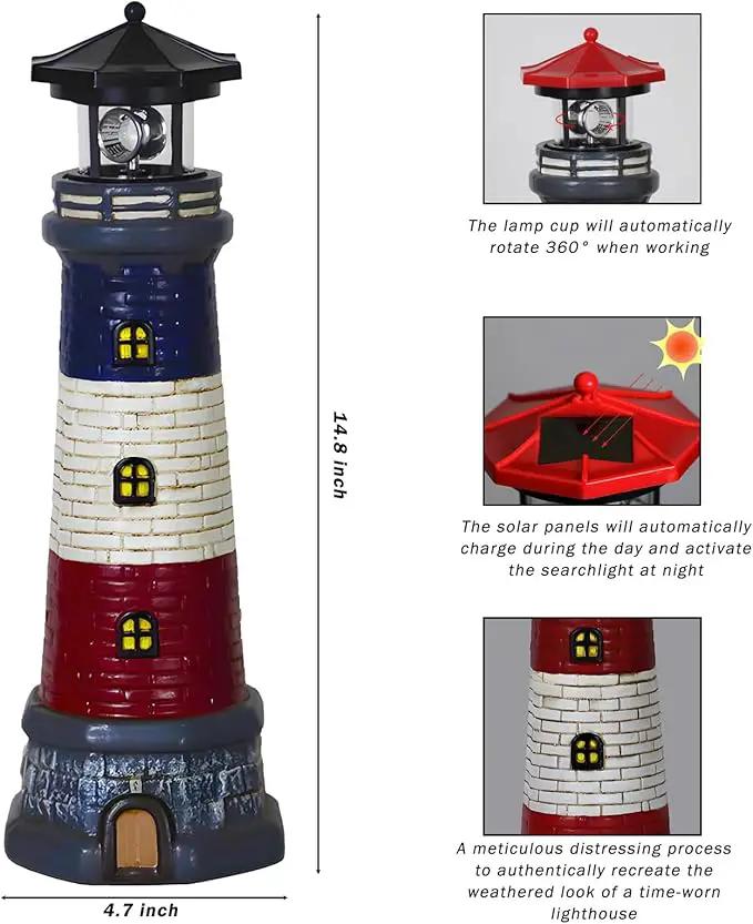 Solar Lighthouse Garden Outdoor Statues, Waterproof Lawn Lights Decor; Automatic Rotating Solar Lights for Yard, Patio, Ground, Tabletop Decoration; Unique Housewarming Gifts - Black by GreenHaven Gardens