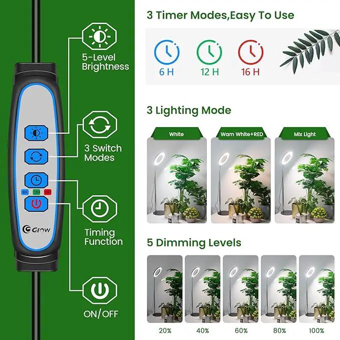 Grow Lights for Indoor Plants Full Spectrum, 80 LEDs Plant Light for Indoor Plants, Height Adjustable Desktop Growing Lamp with Auto Timer 6/12/16Hrs, 3 Optional Spectrums,5 Brightness,2 Packs by GreenHaven Gardens