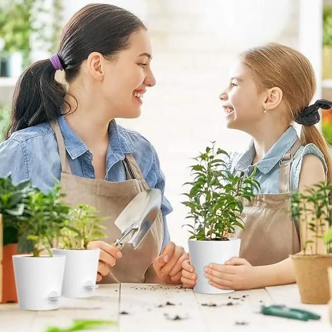 7/6.5/6/5.5/5/4 inch Self Watering Pots for Indoor Outdoor Plants, 6 Pack Plastic Flower Planters with Drainage Holes and Removable Saucers, Plant Pots with Wicking Rope, Modern Decor, White by GreenHaven Gardens