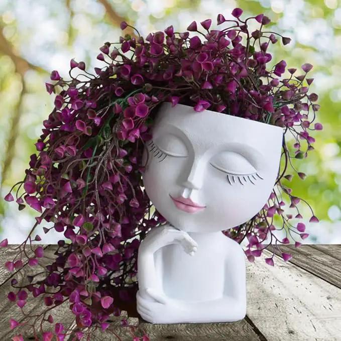 Face/ Head Planters, Women Face Small Plant/ Flower Pots with Drainage for Indoor Outdoor Succulents, White Vase Decor for Women Gifts(7 Inch) by GreenHaven Gardens