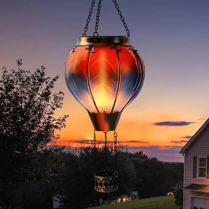 pearlstar Hot Air Balloon Solar Lantern with Flickering Flame Light Outdoor Solar Hanging Lights Waterproof for Garden Yard Farmhouse Patio Pathway Outside Decoration,Glass(Red&Blue) by GreenHaven Gardens