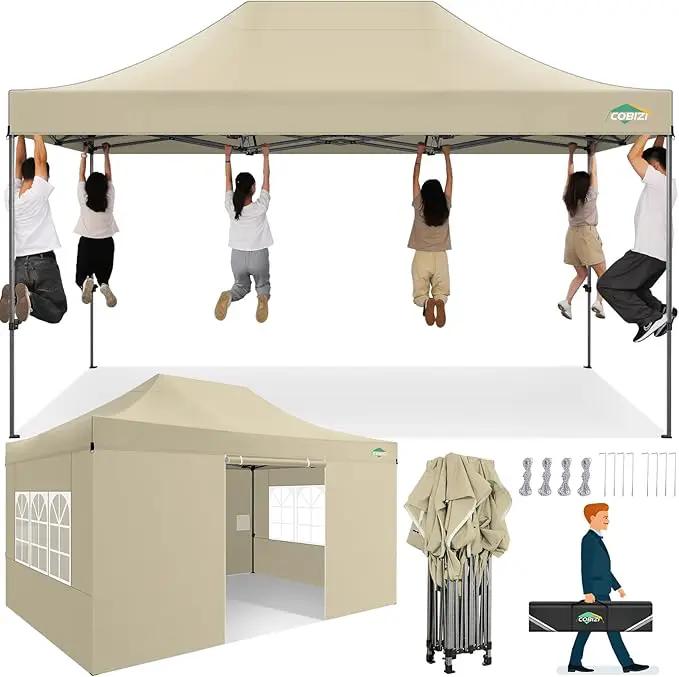 COBIZI 10x15 Heavy Duty Pop up Canopy Tent with 4 sidewalls Commercial Outdoor Canopy Wedding Party Tents for Wedding All Season Wind & Waterproof Gazebo with Carry Bag, Khaki(Frame Thickened) by GreenHaven Gardens