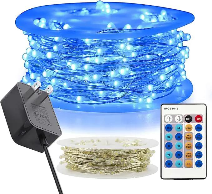 RUICHEN Blue Dimmable Fairy Lights Plug in, 99 Ft 300 LED Twinkle String Lights with Remote, Waterproof Silver Wire Firefly Lights for Bedroom, Patio, Yard, Christmas, Wedding, Party, New Year's Day by GreenHaven Gardens