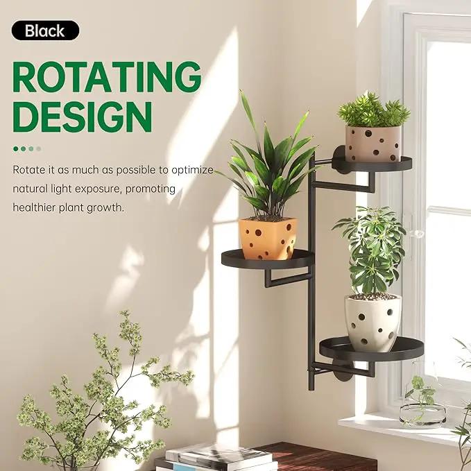 Rotating Window Wall Plant Shelves Stand Holder, 3 Tiered Metal Floating Plant Shelf Hanger Indoor , Window Sill Gifts by GreenHaven Gardens