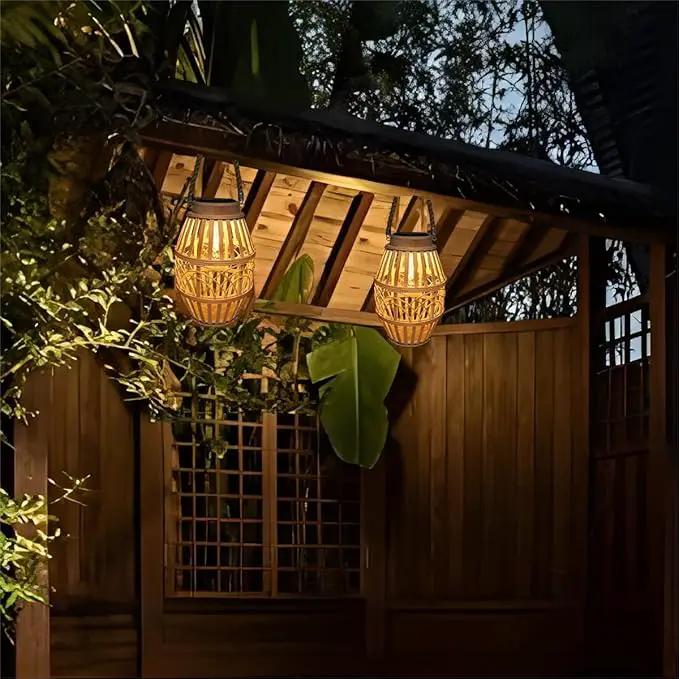 pearlstar Outdoor Solar Lanterns Light Rattan Natural Lantern with Handle for Hanging or Table Lamp for Patio Yard Garden Wedding Home Decoration, Edison Bulb, Auto on/Off (Style3) by GreenHaven Gardens