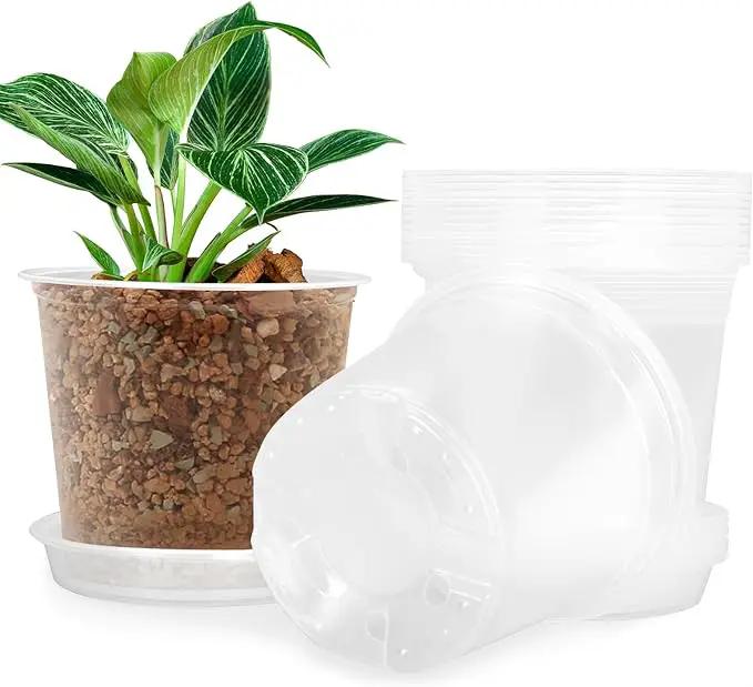 4/5/6/7 Inch Clear Nursery Pots for Plants with Sacuers 15 Pack, Plastic Flower Pots with Drainage Holes, Variety Pack Seedlings Garden Pot for Indoor Outdoor (7 inch) by GreenHaven Gardens