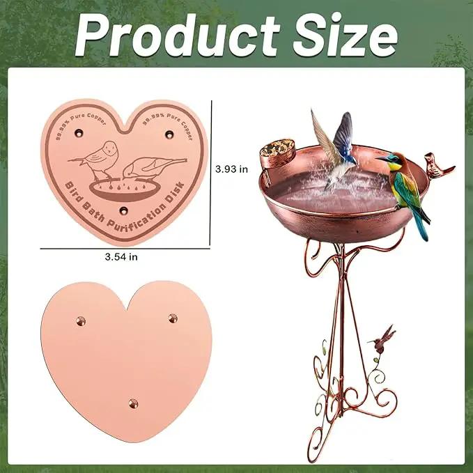 1-Pack 99.99% Pure Copper Bird Bath Purification Disk,Copper Disc with Stable Triple-Point Support,Fits All Outdoor Bird Baths(Heart-Shaped) by GreenHaven Gardens