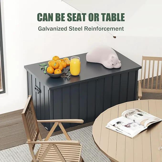 Domi Deck Box 160 Gallon, Waterproof Lockable Steel Outdoor Storage Container for Outside Cushions, Garden Tools and Pools Equipment, Gray by GreenHaven Gardens