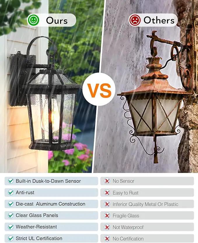 VIANIS Dusk to Dawn Exterior Light Fixture, Waterproof Outdoor Wall Sconce Porch Light for House, 100% Anti-Rust Aluminum Outside House Lights, Farmhouse Coach Lantern for Porch, Garage, Front Door by GreenHaven Gardens