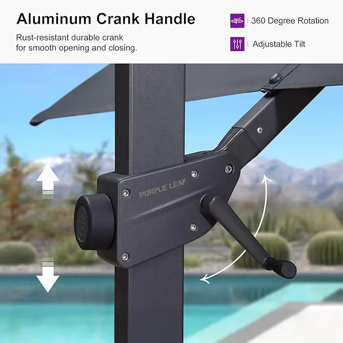 PURPLE LEAF 9' × 9' Patio Cantilever Umbrella with Base Outdoor Square Adjustable Offset Umbrellas with 360-degree Rotation and 8 Heavy Duty Metal Ribs for Garden Deck Pool Grey by GreenHaven Gardens