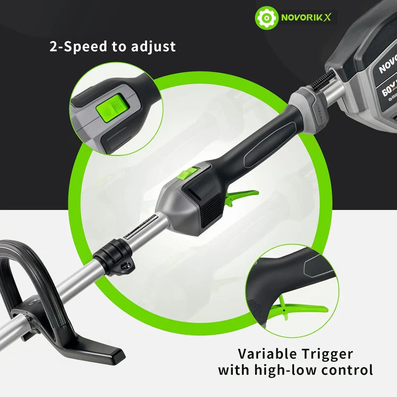 60V Lithium Ion Cordless String Trimmer, 17 Inch Two Speed Brushless String Trimmer with 5.0Ah Battery and Charger by GreenHaven Gardens