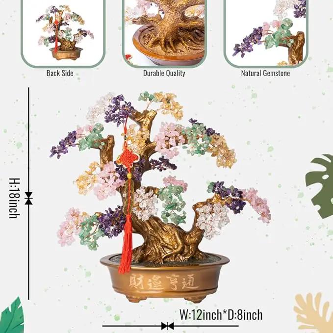 Natural Chakra Gemstone Crystal Bonsai Tree of Life（1,350 Gemstone Count） Large Feng Shui Money Tree for Luck and Wealth Desk Decoration 20 Inches by GreenHaven Gardens
