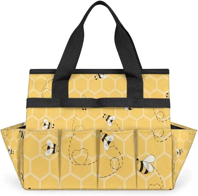 Yellow Bee Gardening Tool Bag,Heavy Duty Garden Tote Bag,Portable Oxford Gardening Storage Basket Organizer Handbag with Pockets Handle,Hand Tools Gifts for Outdoor Garden Lawn Yard by GreenHaven Gardens