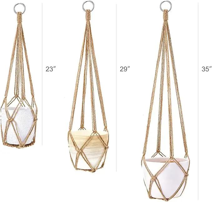 Dahey Macrame Plant Hanger Set of 3 with Hooks Indoor Hanging Planter Basket 35"/29"/23" Handmade Woven Cotton Rope Flower Pot Crochet Plant Holder Stand for Boho Home Decor No Tassels,Brown by GreenHaven Gardens