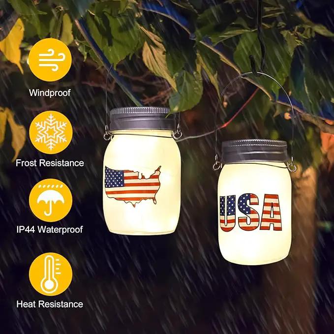 Solar Lanterns Outdoor Waterproof Tabletop - The USA Flag Outdoor Waterproof Hanging Solar Lights Glass Jar for Garden,Patio,Pathway & Yard Decor 2 Pack by GreenHaven Gardens