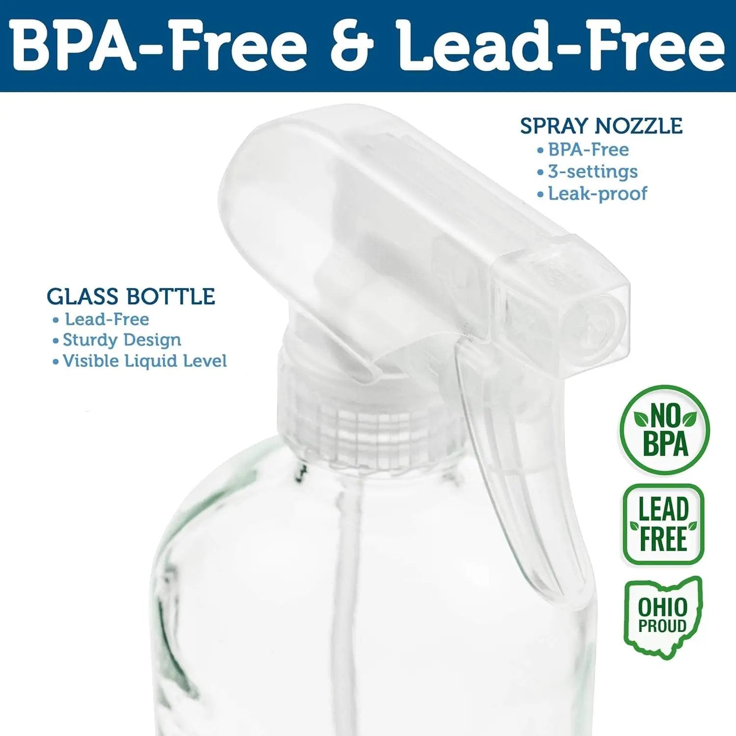 Sally's Organics® Empty Clear Glass Spray Bottles - Refillable 16 oz Containers for Essential Oils, Cleaning Products, Aromatherapy, Misting Plants, or Cooking - Sprayer with Mist and Stream - 2 Pack by GreenHaven Gardens