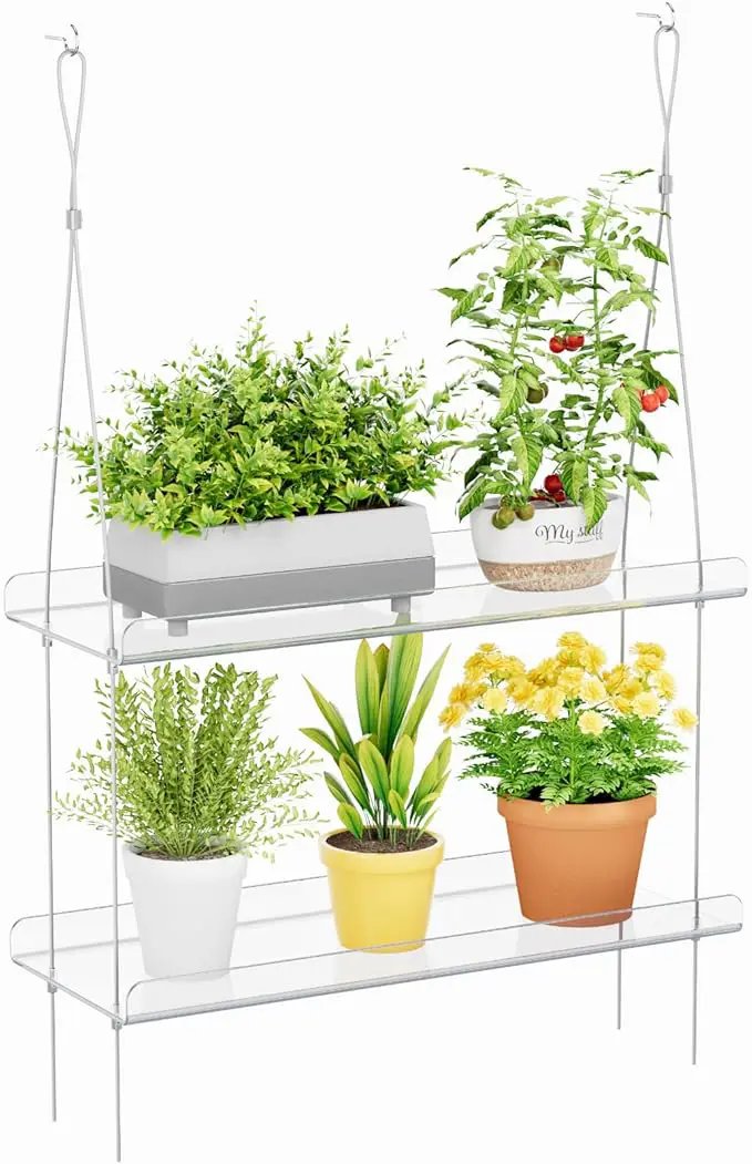 Lifewit 2-Tier Window Plant Shelves 15 inch, Acrylic Adjustable Hanging Floating Shelf, Window Sill Extender for Indoor Succulent Plants, Micro Greens, Seed Starter Pots, Herb Planters by GreenHaven Gardens