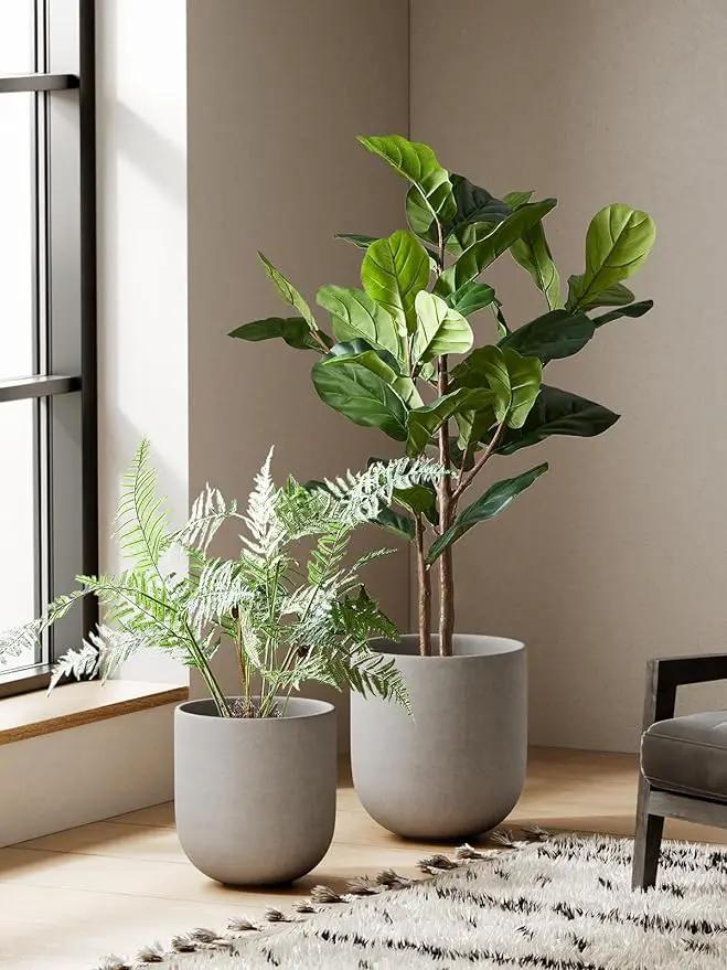 LE TAUCI 12 Inch Pots for Plants, Ceramic Large Planters for Indoor Plants, Indoor Plant Pots for Home Garden Patio Office, Planter Pots with Drainage Hole and Rubber Plug, Neutral Gray by GreenHaven Gardens