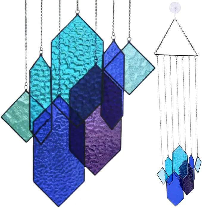 Stained Glass Window Hanging Sun Catchers Indoor Window Decor Azure Dream Stained Glass Panels Handcrafted Preassembled Vivid Real Stain Glass Art Reconfigurable by GreenHaven Gardens