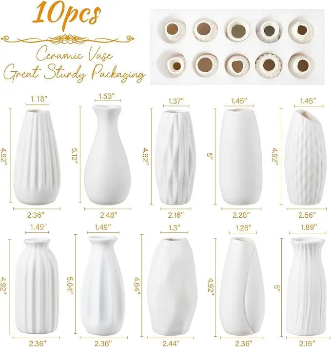 Small White Ceramic Vase Set of 10 - Mini Bud Vases for Flowers and Pampas Grass, Boho Centerpieces for Home and Party Decor, White Vases Home Decor, Ceramic Vase Set for Weddings by GreenHaven Gardens