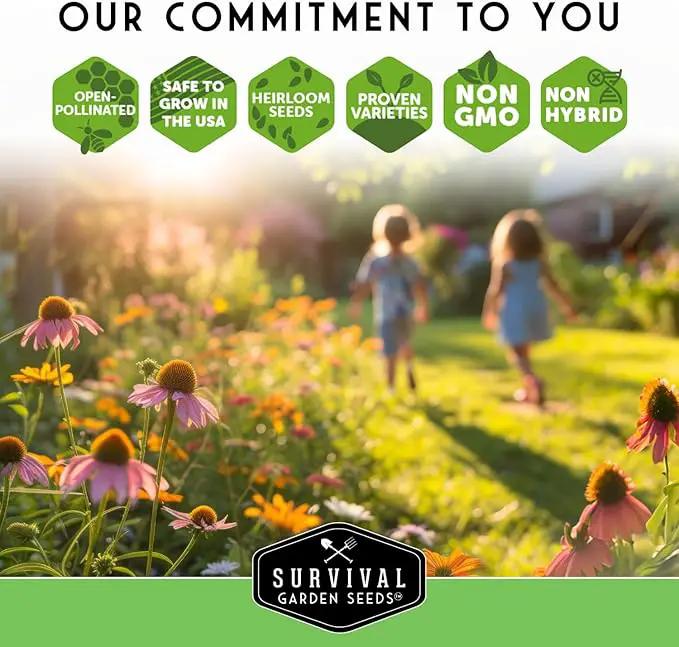 Survival Garden Seeds Functional Flower Garden Kit | 36 Pack Seed Starter Collection | Bee, Butterfly, Hummingbird, Pollinator-Friendly Blooms | Non-GMO Heirloom Beneficial Flowers & Wildflowers by GreenHaven Gardens