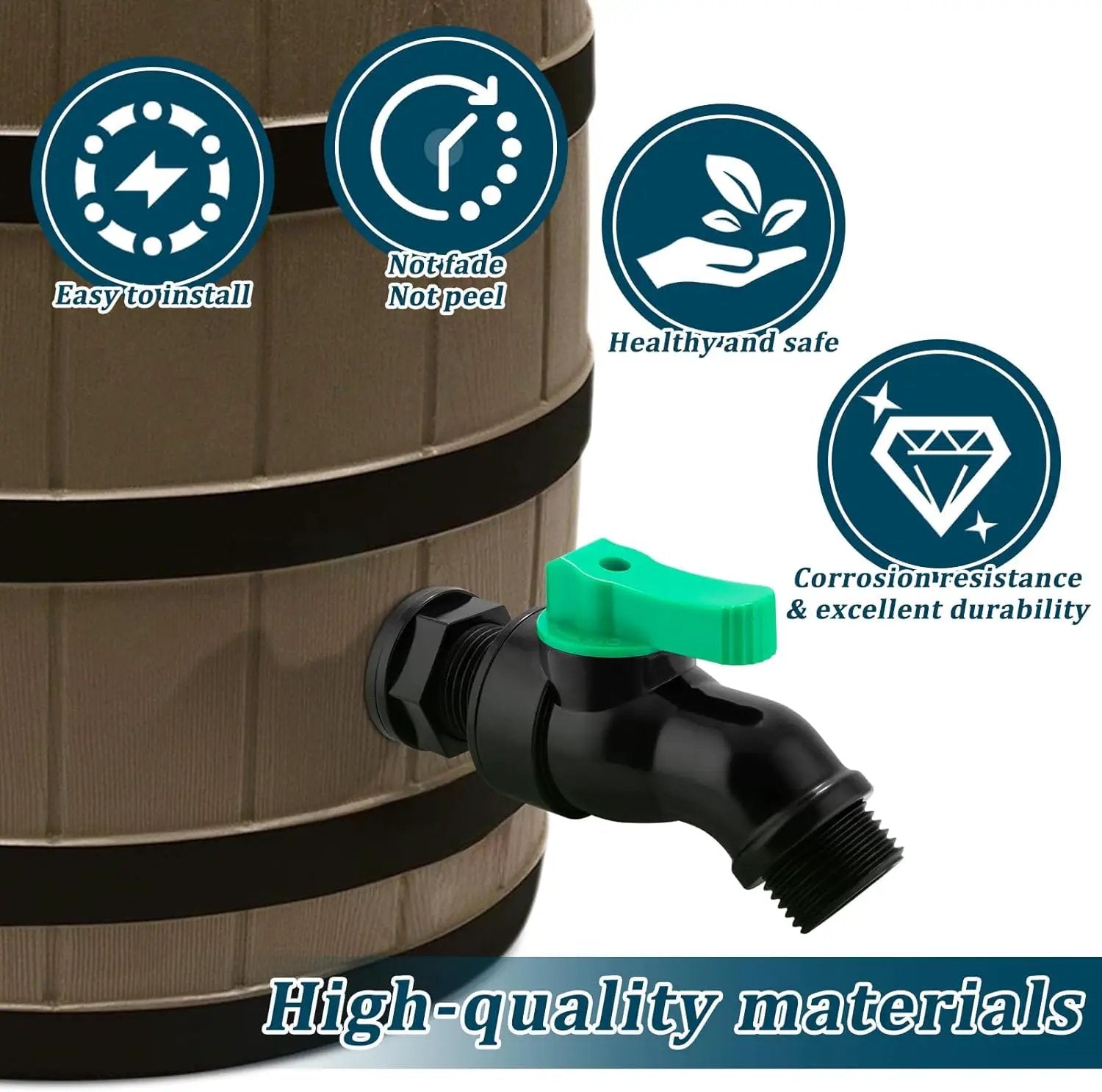 Plastics Rain Barrel Spigot Kit High Flow Valve Core Water Tank Faucet+PVC Bulkhead Fitting 1/2" NPT to 3/4" GHT Rain Barrel Spigot for Plastic Bucket Rainwater Drum Container Downspout Collector in by GreenHaven Gardens