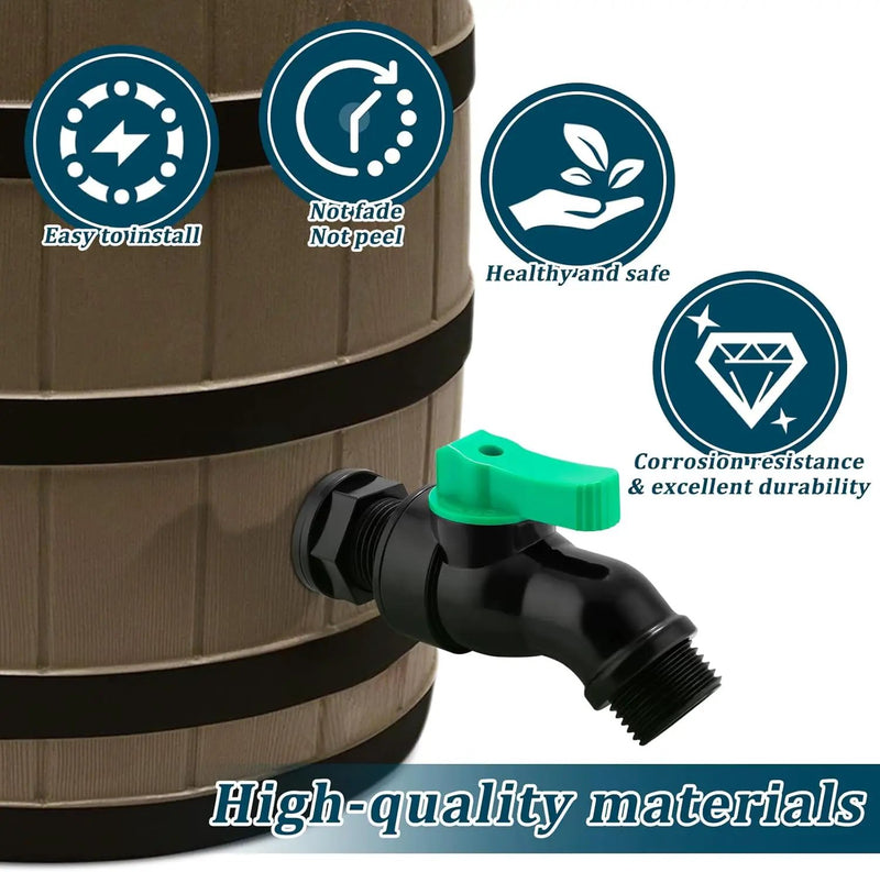 Plastics Rain Barrel Spigot Kit High Flow Valve Core Water Tank Faucet+PVC Bulkhead Fitting 1/2" NPT to 3/4" GHT Rain Barrel Spigot for Plastic Bucket Rainwater Drum Container Downspout Collector in by GreenHaven Gardens