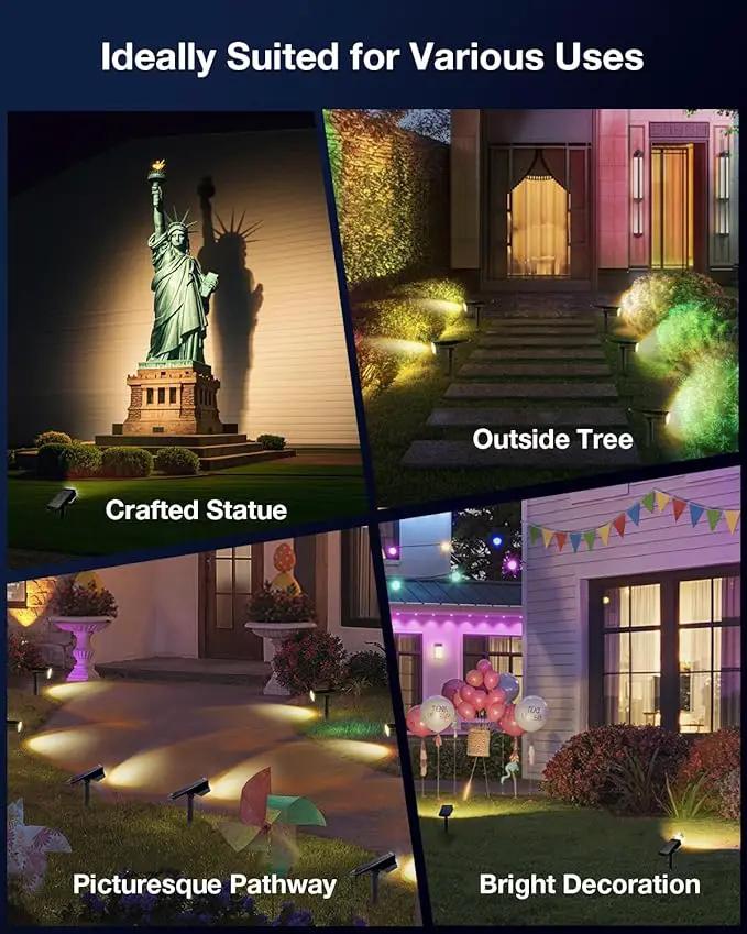 Solar Power Spotlight Outdoor Waterproof Landscape LED Accent Lighting for Yard, Tree, Plants, Walls, Path, Garden, Statues, Adjustable Brightness,Dusk to Dawn Long Lasting 4 Pack Warm White by GreenHaven Gardens