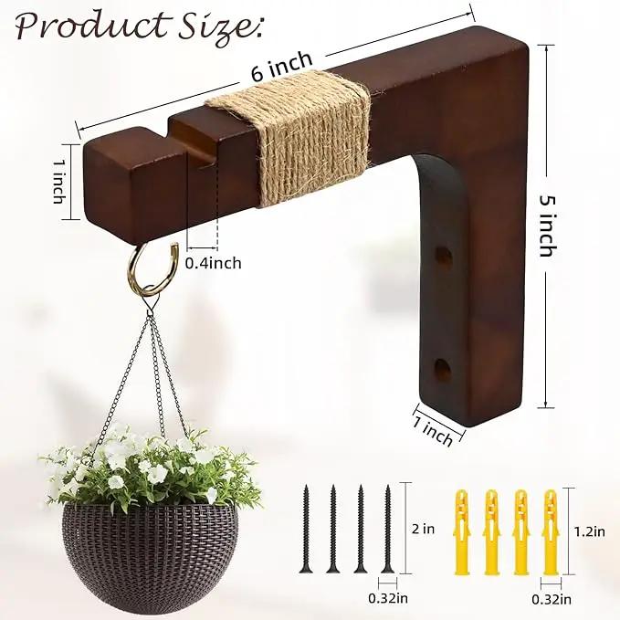 Plant Hanger Hooks for Indoor Hanging Plants, 2 Pack Rustic Farmhouse Wooden Hanging Basket Wall Bracket Plant Hooks for Indoor Outdoor Flower Pots Lanterns Wind Chime Balcony Light Garden Decoration by GreenHaven Gardens