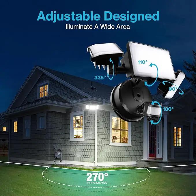 Olafus 65W Motion Sensor Outdoor Light, 2 Pack LED Security Light 6000LM, 6500K Exterior Motion Flood Light with 3 Adjustable Heads, for Outside Garage, Yard, Patio, IP65 Waterproof, Black by GreenHaven Gardens