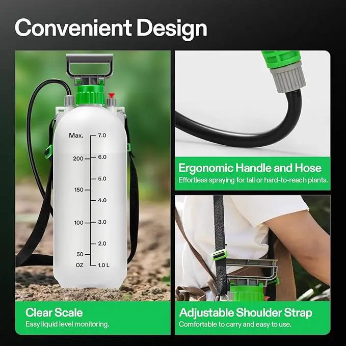 VIVOSUN Pump Sprayer 1.8 Gallon, Portable Water Spray Bottle in Lawn and Garden Yard, Weed Sprayer for Plants with 3 Nozzles, Adjustable Shoulder Strap, Pressure Relief Valve by GreenHaven Gardens