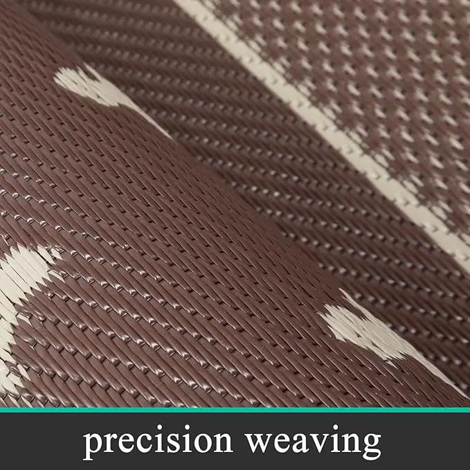 Pauwer Waterproof Outdoor Rug 6x9, Reversible Plastic Straw Patio Camping Rug, Indoor Outdoor RV Mat Carpet for Deck, Camper, Porch, Balcony, Backyard, Picnic, Bordered Brown by GreenHaven Gardens