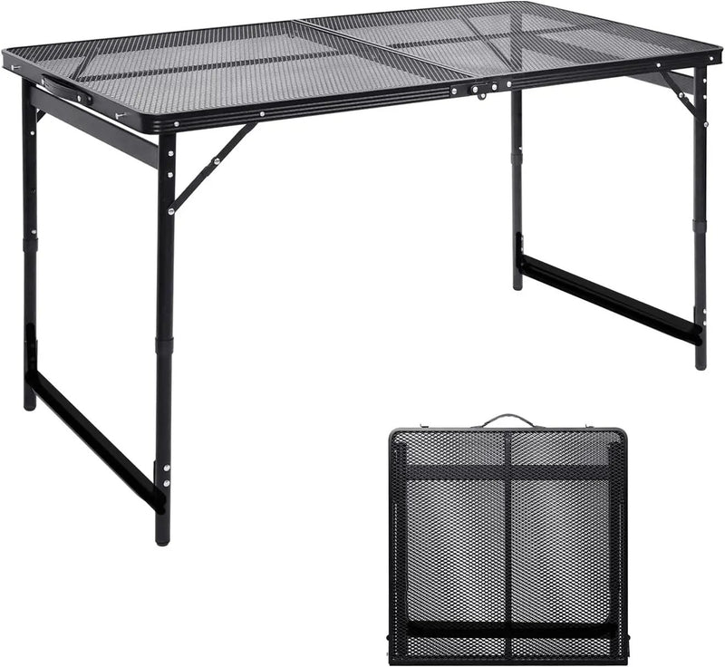 Camping Table 4FT Grill Table Foldable Folding Picnic Portable Stand Mesh 3 Height Adjustable Outdoor Card BBQ RV Black 47.2×23.6 inch by GreenHaven Gardens