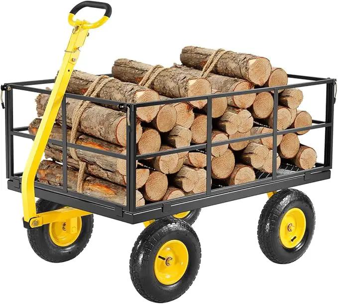 VEVOR 1400 Lbs Steel Garden Cart, Heavy Duty Pullable Garden Wagon Yard Cart, 2 in 1 Outdoor Metal Utility Wagon Yard Trailer with 13" All Terrain Tires, Mesh Removable Sides and 180°Rotating Handle by GreenHaven Gardens