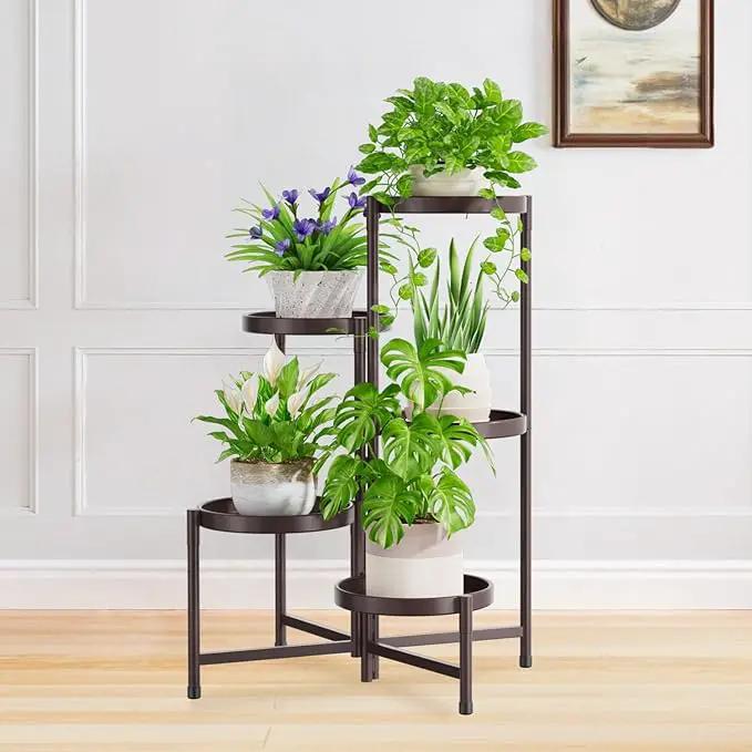 iDavosic.ly 5 Tier Large Plant Stand Indoor, 10 Inch Wide Tall Corner Metal Plant Stands Outdoor for Multiple Plants, Folding Tiered Flower Display Holder Rack Shelf, Violet Bronze by GreenHaven Gardens