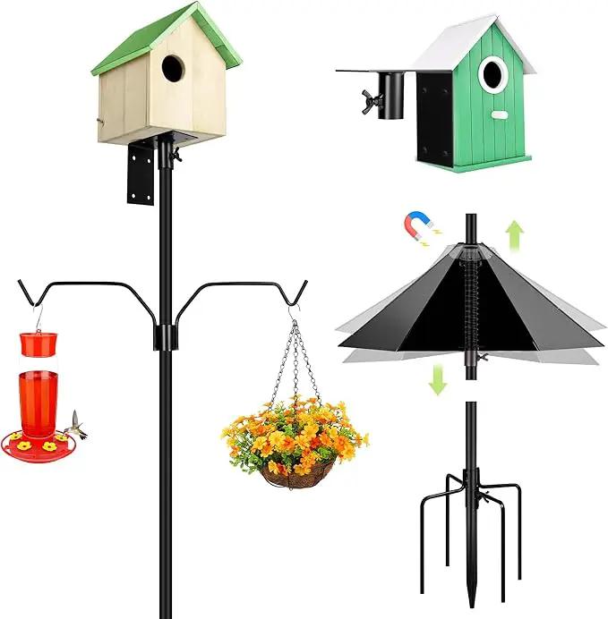 Bird House Pole, 95 Inch Heavy Duty Bird Feeder Pole Mount Kit for Outdoors, Adjustable Feeding Stand, with 2-Hooks, Metal Squirrel Baffle and 5-Prong Base, for Birds Watching by GreenHaven Gardens