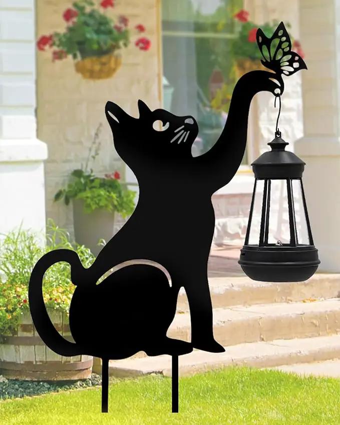 Solar Lights Outdoor Garden Decor - Black Cat Figurine Light Stake with Butterfly Decorative Metal Housewarming Ornament for Yard Pathway Lawn Patio – Unique Gift Ideas for Christmas by GreenHaven Gardens