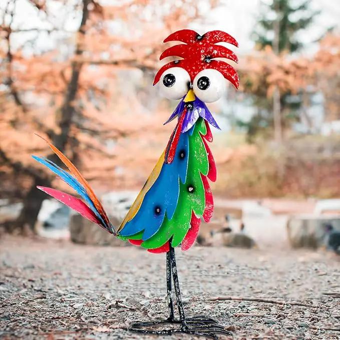 Natelf Outdoor Wacky Metal Rooster Yard Statue Decoration Roosters Decor Garden Statues Chicken Figurine Outside Decorations for Courtyard by GreenHaven Gardens