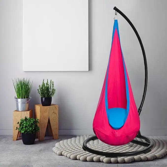Kids Pod Swing Hanging Seat Child Hammock Chair Indoor and Outdoor Sensory Swing 100% Cotton Loading Capacity 170 lbs (Pink) by GreenHaven Gardens