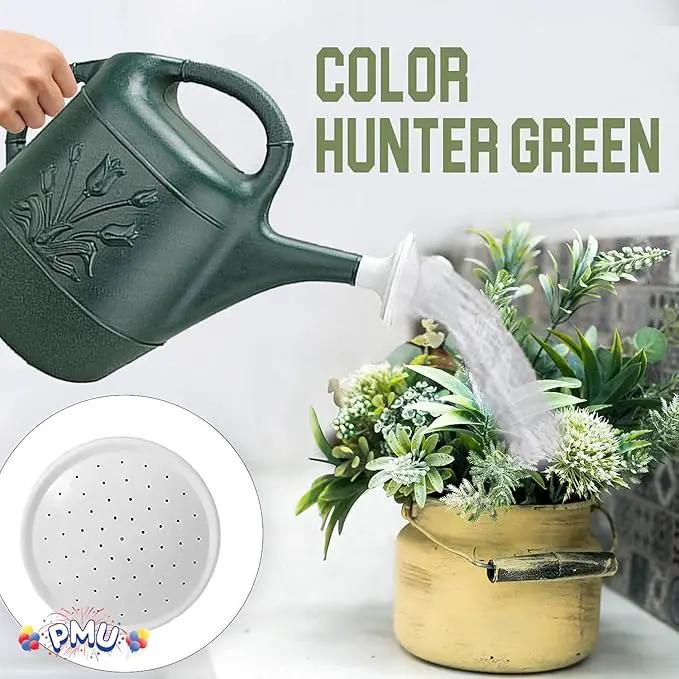 PMU 2 Gallon Watering Can - Garden Watering Can for Indoor & Outdoor Plants - Plastic Water Can with Detachable Sprinkler Head - Large Water Pot, Made in USA - Hunter Green Pkg/6 by GreenHaven Gardens