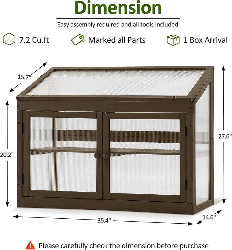 MCombo 2-Tier Wooden Cold Frame Garden Greenhouse Raised Flower Planter Shelf Bed Protection 6057-0160 (Brown) by GreenHaven Gardens