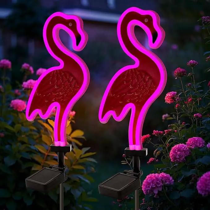 Solar Flamingo Pink Neon Light - 2Pack 42 inch Metal Garden Stake Lights, Flamingo Gifts for Women Path Lighting for Yard Lawn Patio Walkway Decor by GreenHaven Gardens