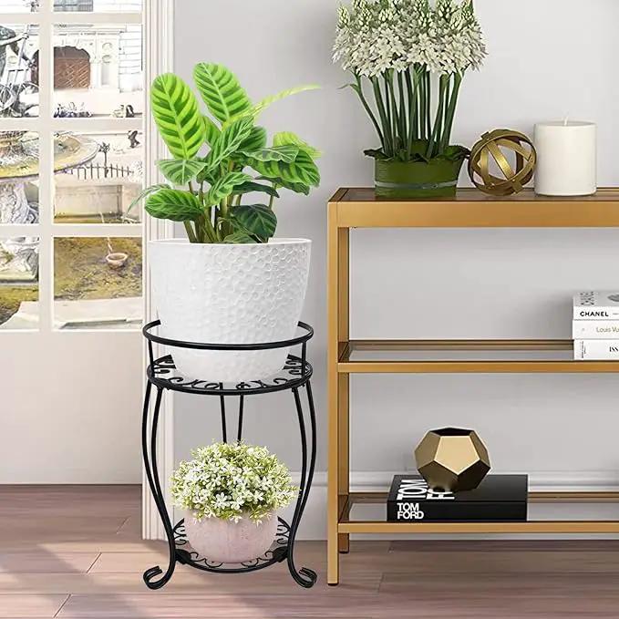 CASIMR 2-Pack Plant Stand, 2 Tier 19.2 inch Tall Metal Potted Holder Rack,Indoor Outdoor Multiple Flower Pot Shelf Rustproof Iron Garden Container for Garden Patio Living Room Corner Balcony, Black by GreenHaven Gardens